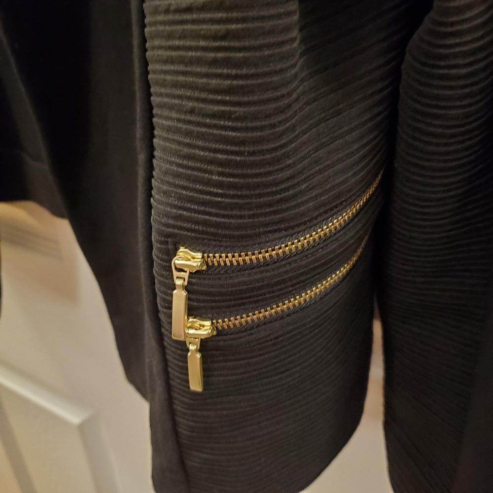Chico's sz 2 Black open front Utility Jacket Gold Zippers‎ Elevated Basic Office - Picture 4 of 13
